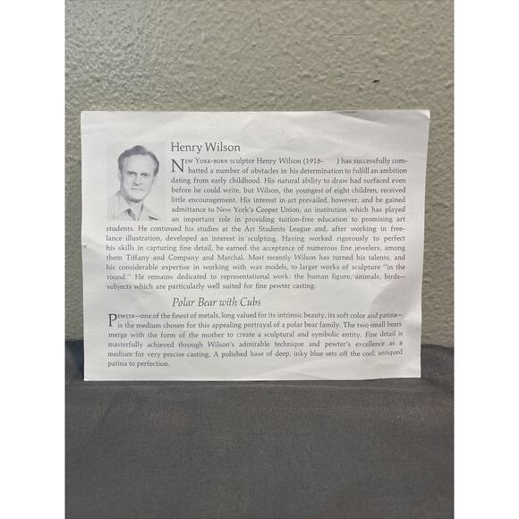 Polar Bear with Cubs Pewter Figure with Marble Base Henry Wilson - Picture 4 of 9